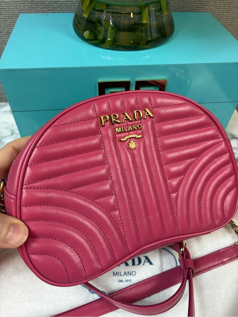 Prada Pink Quilted Diagramme Crossbody Bag - Gold Hardware - Excellent Condition